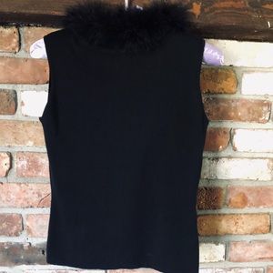 Black Knit Top with a Black Ostrich Feather Neckline